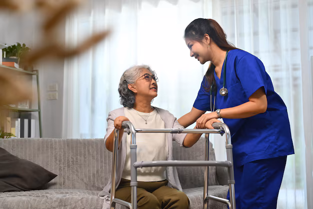 caring healthcare worker talking while visiting senior woman patient home healthcare concept 35674 24423